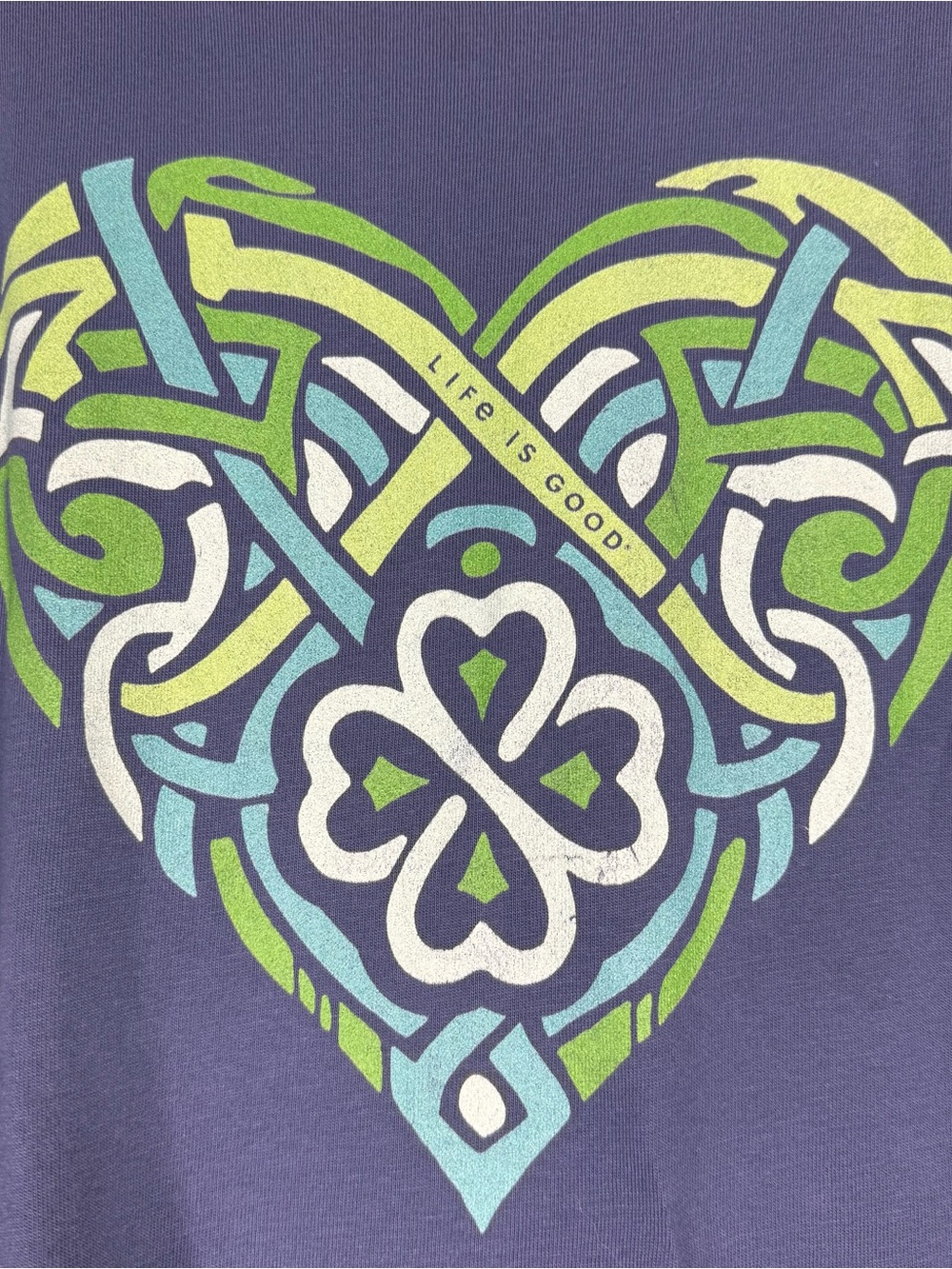 NWT Life Is Good Women's Celtic Heart Short Sleeve Shirt Navy Blue Green Size XL - Picture 8 of 8